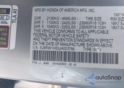 2018 Honda Cr-V Ex from USA, damaged, VIN 5J6RW1H53JA003766